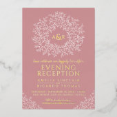Rosa goldfarbene Monogramm Hochzeitsempfang Foto Folieneinladung (Vorderseite)