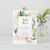 Rosa goldfarbene Rahmen mit tropischem Brautparty Karte (Stehend Vorderseite)