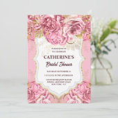 Rosa goldfarbene Rose Blume tropisches Party Einladung (Stehend Vorderseite)