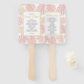 Rosa, goldfarbene tropische Blätter Hochzeitsprogr Fächer (Vorne und Hinten)