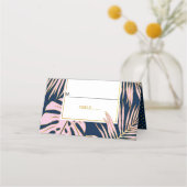 Rosa, goldfarbene tropische Blätter marineblaue Ho Platzkarte (Vorderseite)