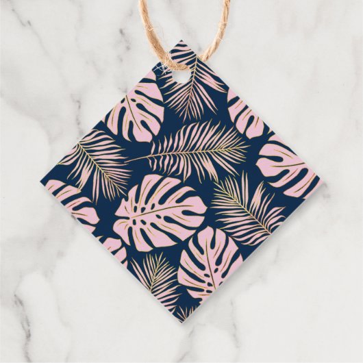 Rosa, goldfarbene tropische Blätter Seefahrt Hochz Geschenkanhänger (Rückseite)