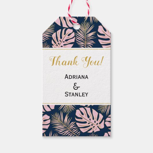 Rosa goldfarbene tropische Blätter Seefahrt Hochze Geschenkanhänger (Vorderseite)