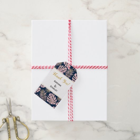 Rosa goldfarbene tropische Blätter Seefahrt Hochze Geschenkanhänger (Mit Garn)