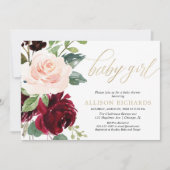 Rosa goldfarbene und bordeauxfarbene Mädchen-Dusch Einladung (Vorderseite)