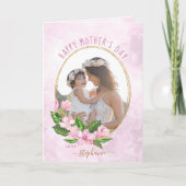 Rosa goldfarbener Blumenreath Custom Foto Mother D Karte (Vorderseite)