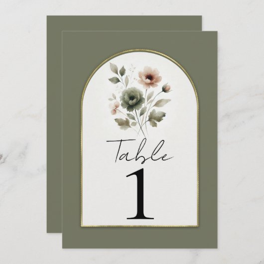 Rosa Goldfarbener Blumentisch Einladung (Vorne/Hinten)