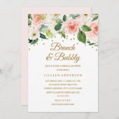 Rosa goldfarbener Brunch mit Blumenmotiven und Bub Einladung (Vorne/Hinten)