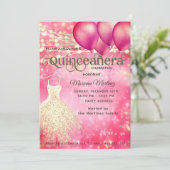 Rosa goldfarbener Cooler Glitzer String Lichteffek Einladung (Stehend Vorderseite)