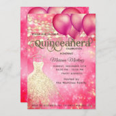 Rosa goldfarbener Cooler Glitzer String Lichteffek Einladung (Vorne/Hinten)