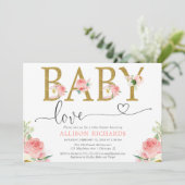 Rosa goldfarbener Glitzer Kinderdusche Liebe Einladung (Stehend Vorderseite)