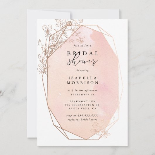 Rosa goldfarbenes Brautparty Einladung (Vorderseite)