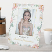Rosa goldfarbenes Foto Quinceñera Begrüßungszeiche Sockelschild (In Situ)