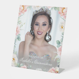 Rosa goldfarbenes Foto Quinceñera Begrüßungszeiche Sockelschild