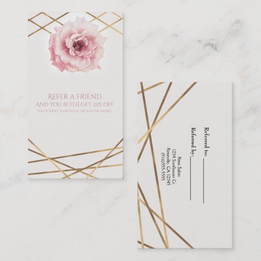 Rosa & goldfarbenes Glam Elegante Festival - Marth Empfehlungskarte (Vorne/Hinten)