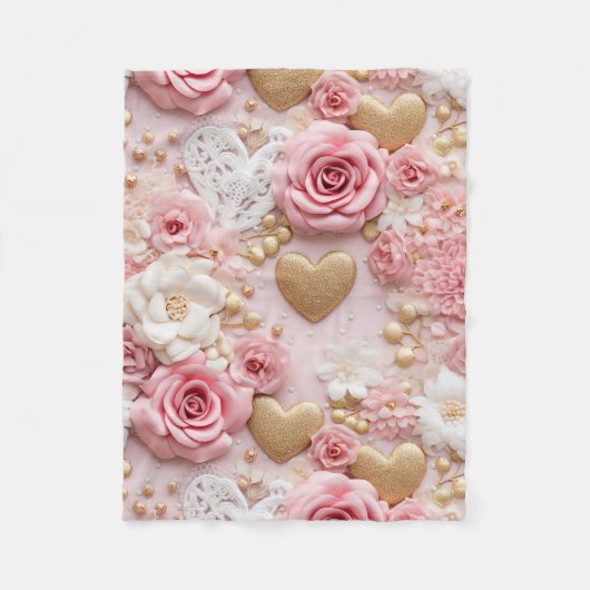 Rosa goldfarbenes Herz Fleecedecke (Vorderseite)