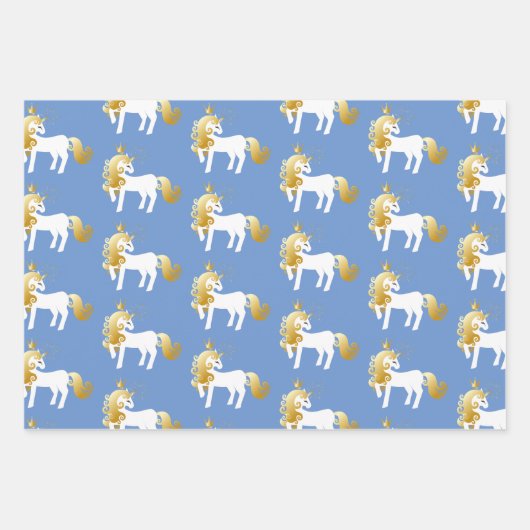 Rosa-goldfarbenes Lila Einhorn Geschenkpapier Set (Vorderseite 3)