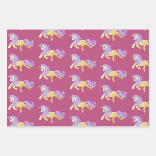 Rosa-goldfarbenes Lila Einhorn Geschenkpapier Set (Vorderseite)