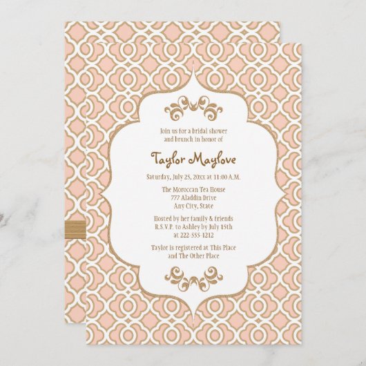 Rosa-goldfarbenes marokkanisches Brautparty - Einl Einladung (Vorne/Hinten)