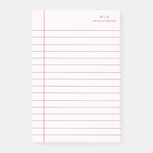 Rosa goldfarbenes Notebook-Monogramm Post-it Klebezettel (Vorderseite)