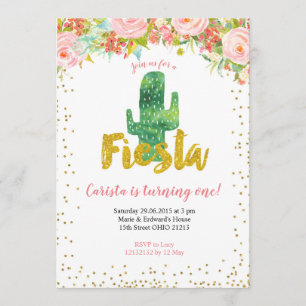 Rosa Goldfiesta-erste Geburtstagseinladung Einladung