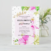 Rosa Goldflamingo-Prinzessin Aloha Sweet 16 Einladung (Stehend Vorderseite)