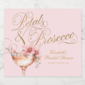 Rosa Goldfloralen-Petalen und Prosecco-Brautparty Schaumweinetikett (Einzelnes Label)