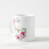 Rosa Goldflorenmonogramm Kaffeetasse (Vorderseite Links)
