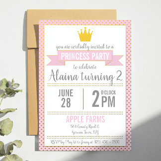 Rosa Goldfoil Prinzessin zum Geburtstag Einladung
