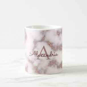 Rosa Goldfolie Glitter Rosa Marmor Name Monogramm Kaffeetasse