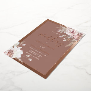 Rosa Goldfolie-Rand-Blush-Blumen-Ton-Hochzeit Folieneinladung