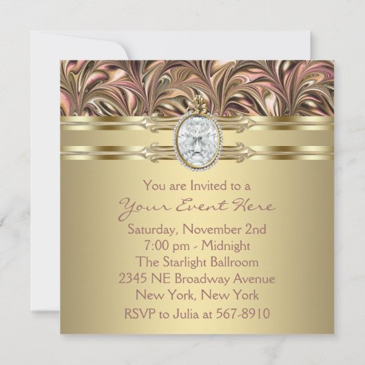 Rosa Goldfrauen Geburtstagsparty Einladungen (Rückseite)