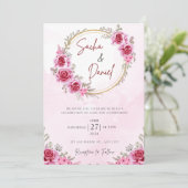 Rosa Goldfreie Hochzeit Einladung (Stehend Vorderseite)