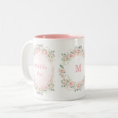 Rosa goldgarnige Blume Kraut Monogramm Zweifarbige Tasse (Vorderseite Links)