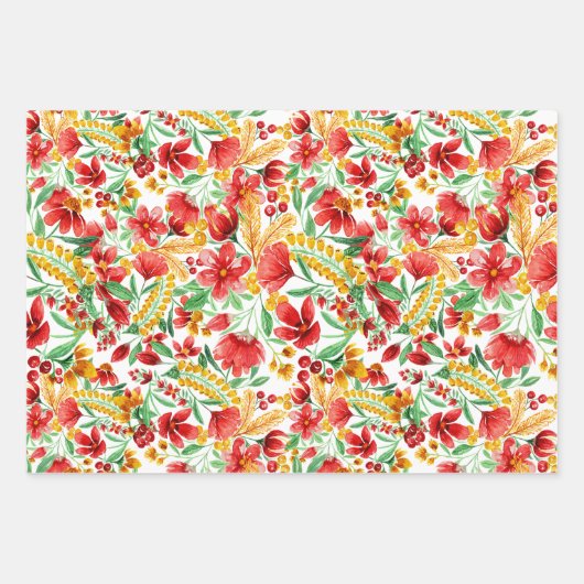 Rosa goldgelbes weißes Wasserfarbenmuster Geschenkpapier Set (Vorderseite 3)