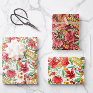 Rosa goldgelbes weißes Wasserfarbenmuster Geschenkpapier Set