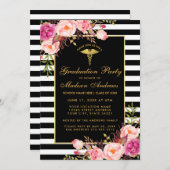 Rosa goldgestreifte medizinische Grad-Party Einlad Einladung (Vorne/Hinten)