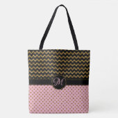 Rosa GoldGlitzer-Schwarz-Zickzack mit Monogramm Tasche (Vorderseite)