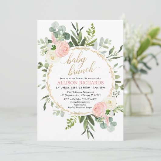 Rosa Goldgrün elegantes Mädchenbrunch Einladung (Stehend Vorderseite)