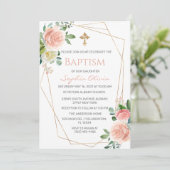 Rosa Goldgrün Eukalyptus Girl Taufe Einladung (Stehend Vorderseite)