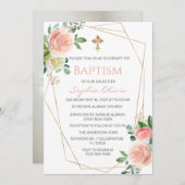 Rosa Goldgrün Eukalyptus Girl Taufe Einladung (Vorne/Hinten)