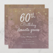 Rosa Goldherzen Glitzer 60. Geburtstag Einladung (Vorne/Hinten)