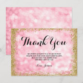 Rosa GoldImitat-Glitzer beleuchtet Bonbon 16 Dankeskarte (Vorne/Hinten)