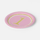 Rosa GoldImitat-Glitzer-Kreis-1. Geburtstag Pappteller (Schrägansicht)