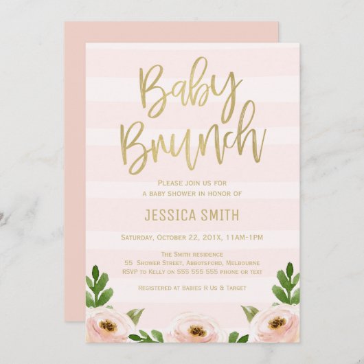 Rosa Goldkalligraphie-Rosen-Baby-Duschen-Einladung Einladung (Vorne/Hinten)