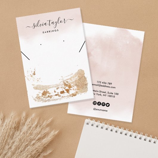 Rosa Goldkarte Earring Necklecklace Visitenkarte