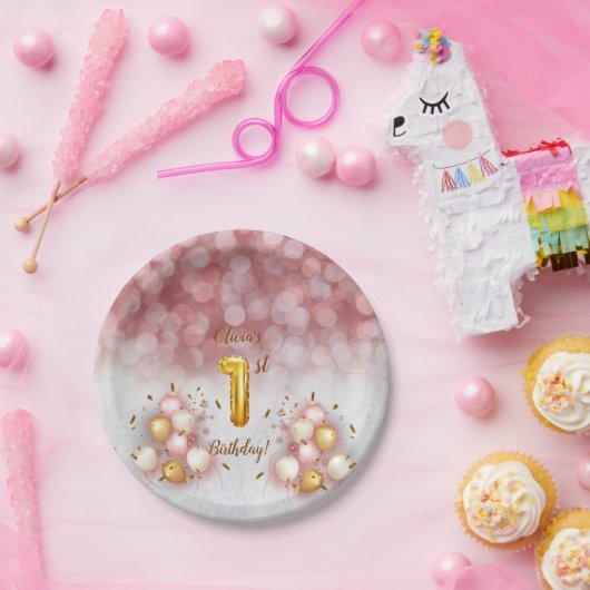 rosa Goldkindergeburtstafel Pappteller (Party)