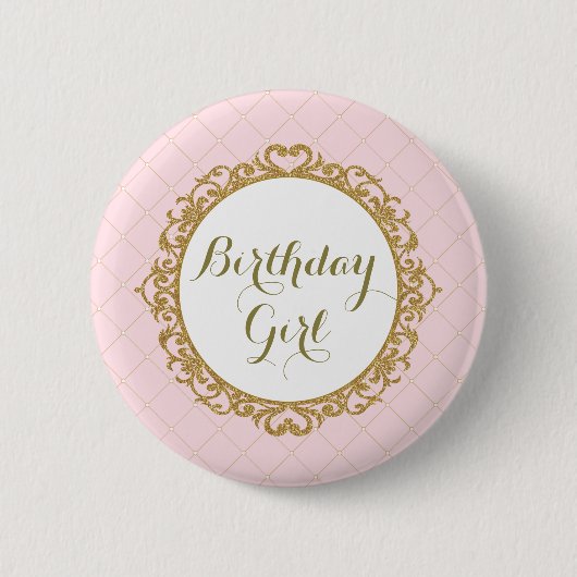 Rosa Goldkönigliche Prinzessin Birthday Girl Round Button (Vorderseite)