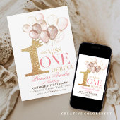 Rosa Goldkronenballons 1. Geburtstag Einladung