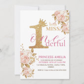 Rosa Goldkronprinzessin Erste Geburtstagsparty Einladung (Vorderseite)